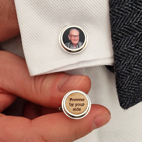 Rhodium cufflink personalised with photo and text
