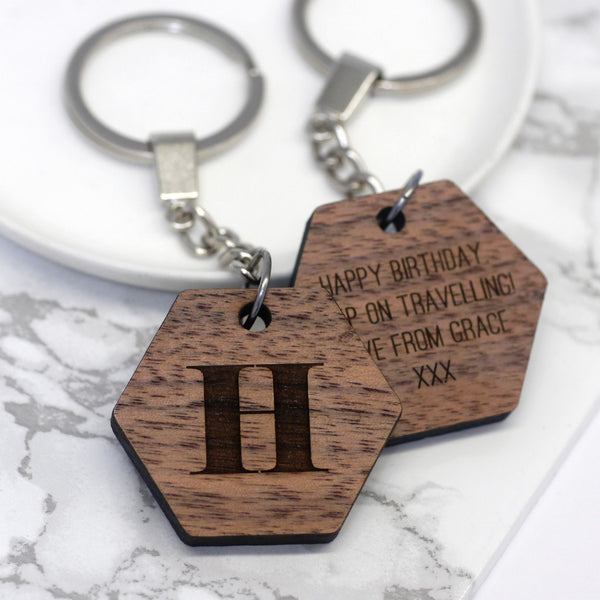 Walnut Wood Engraved Keyring