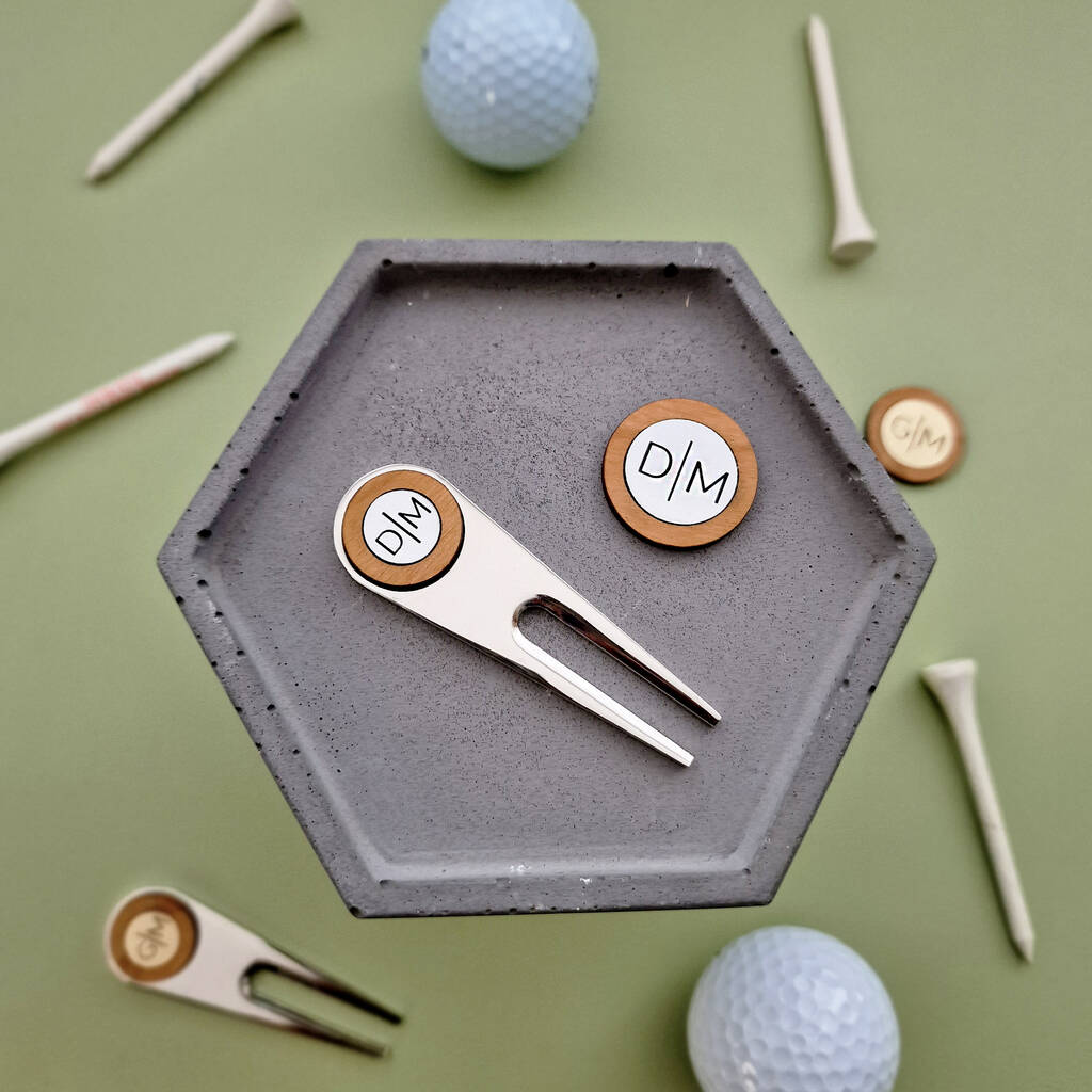 golf ball marker and pitch repair tool, personalised with initials