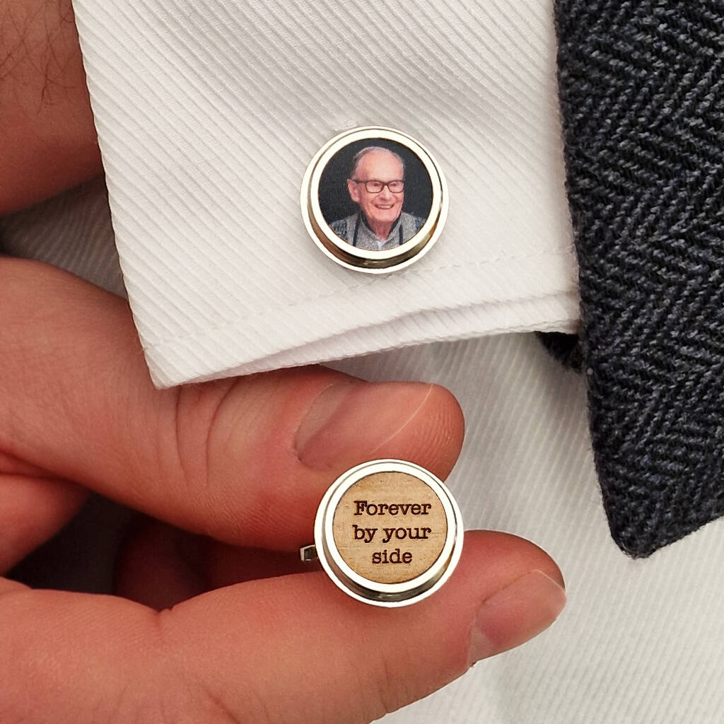 Rhodium cufflink personalised with photo and text