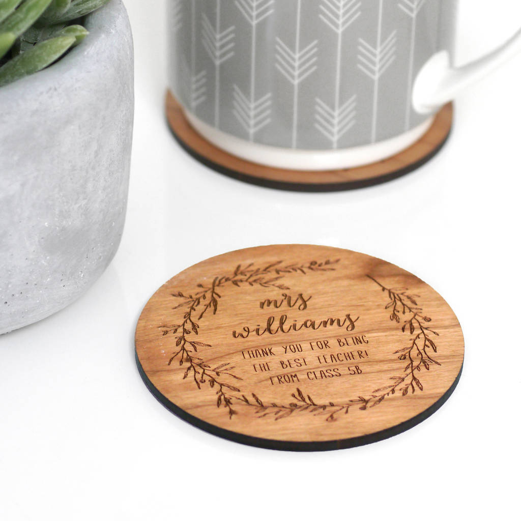 cherry wood veneer thank you teacher coaster