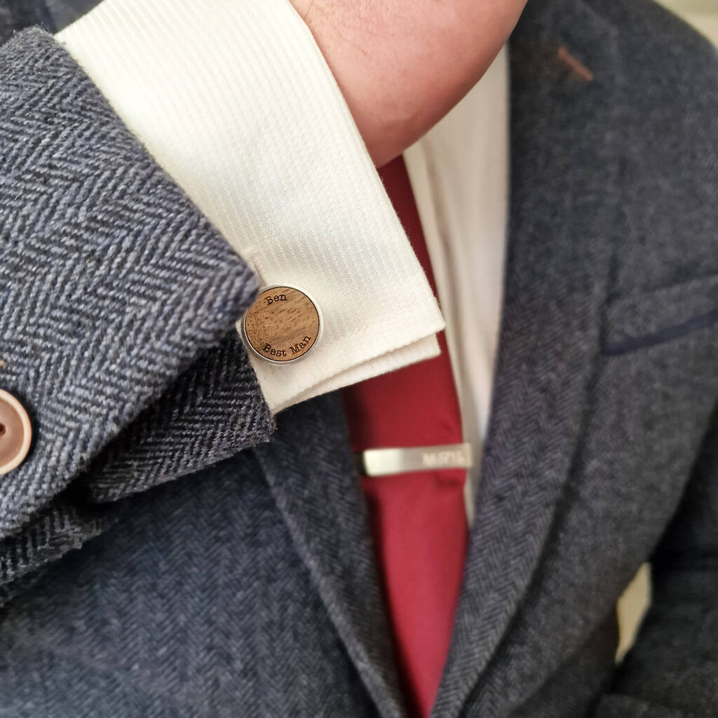 rhodium plated cufflink on a sleeve