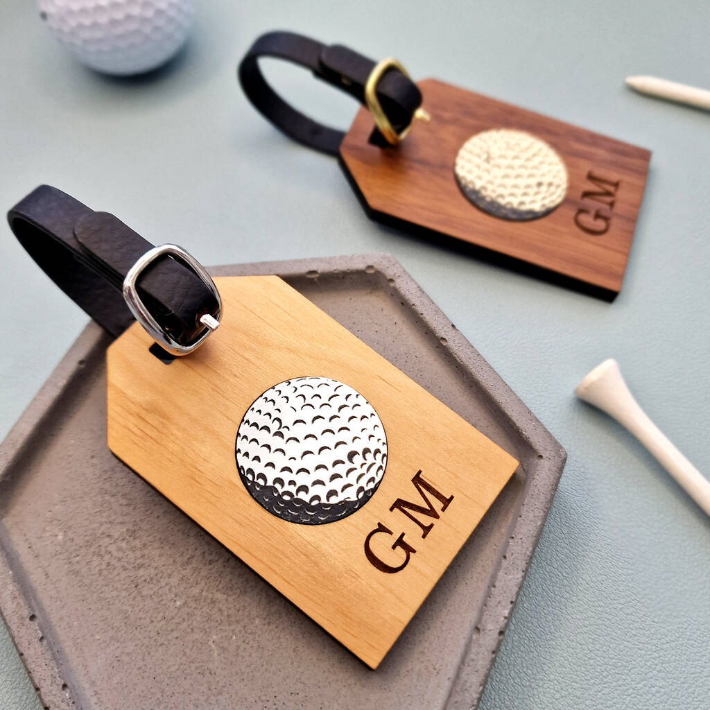 golf ball luggage tag personalised with iniials