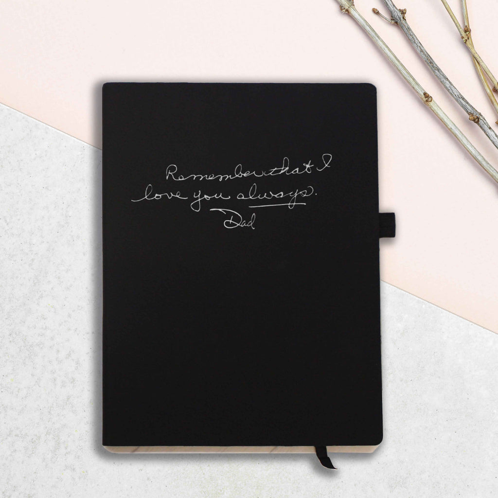 personalised black faux leather notebook