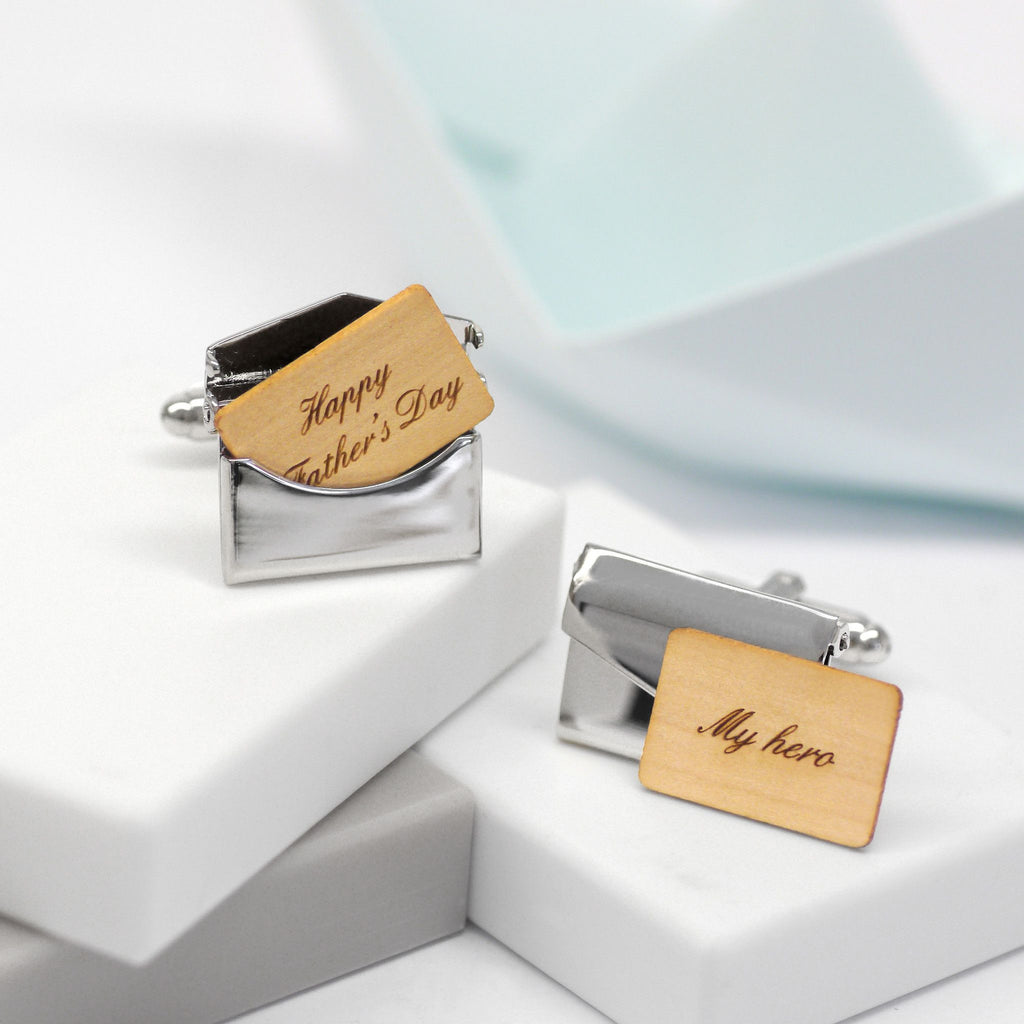 Silver envelope cufflinks with personalised message inside