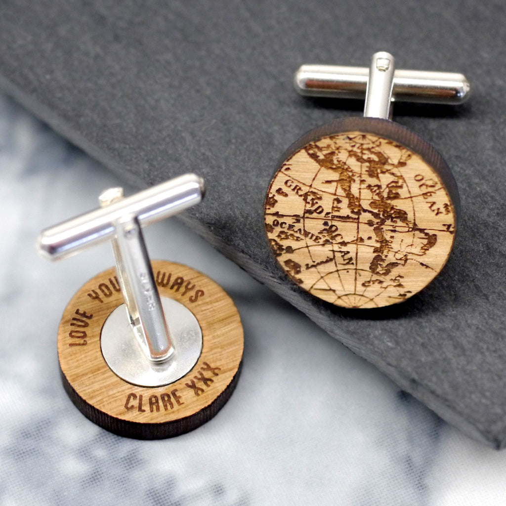 Globe cufflinks in wood