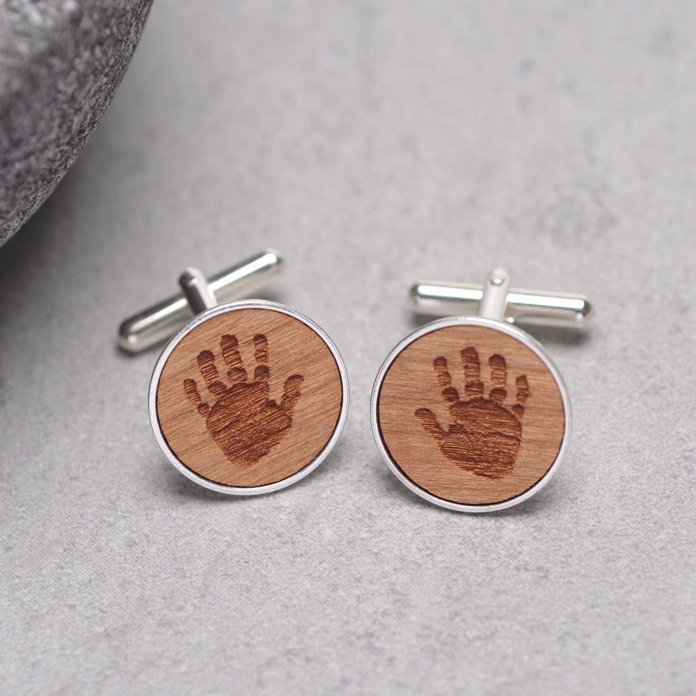 Wooden cufflinks with handprint 