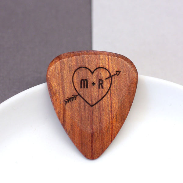 wooden plectrum with personalised initials