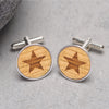 wooden star cufflinks in sterling silver settings