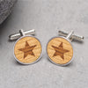wooden star cufflinks in sterling silver settings